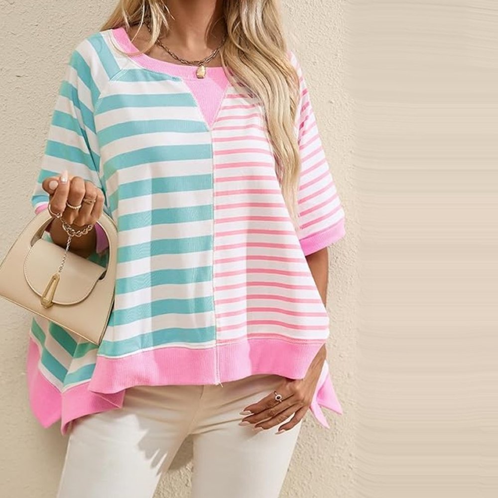 Boho High Low Hem Striped Top
